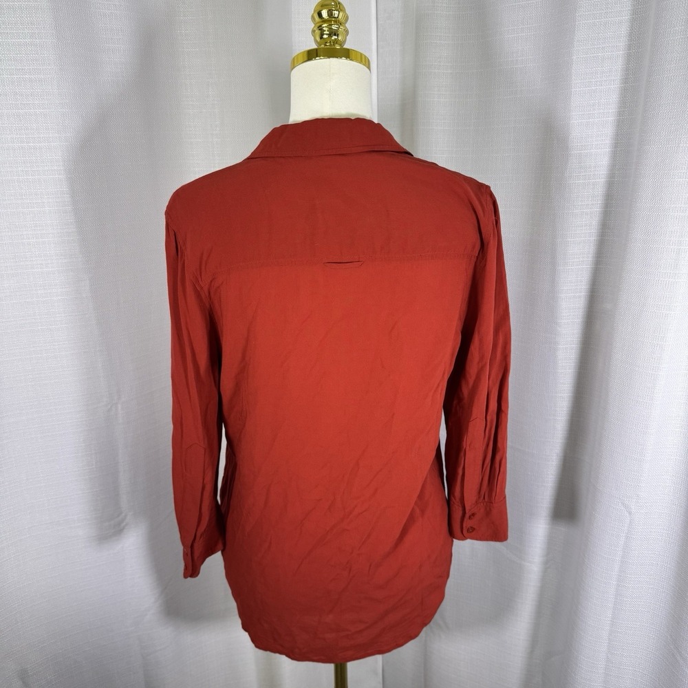 Women's Button-Front Blouse - Rust Red - Picture 3 of 13